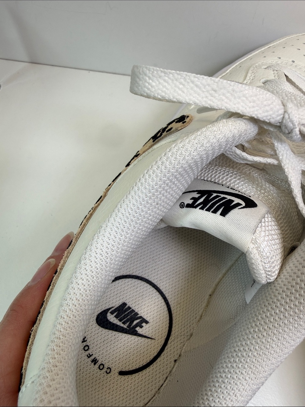 Nike Court Vision - White Leather with Leopard Swoosh - Size 10 - Picture 13 of 15